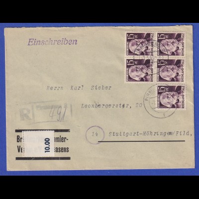 Franz. Zone Rh.-Pfalz Mi-Nr. 5 und 2 auf R-Brief aus PIRMASENS vom 7.5.48