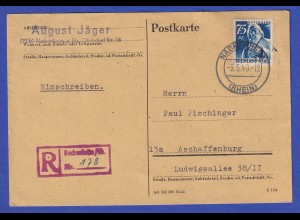 Franz. Zone Rh.-Pfalz Mi-Nr. 13 auf R-Karte aus NACKENHEIM vom 3.5.48