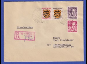 Franz. Zone Württemberg Mi-Nr. 5 und 9 in MIF auf R-Brief O LINDENBERG 4.4.48