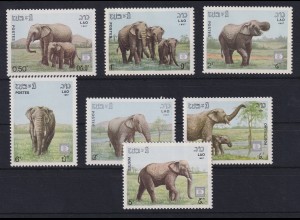 Laos 1987 Elefanten Mi.-Nr. 1026-1032 postfrisch ** 