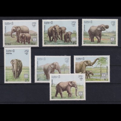 Laos 1987 Elefanten Mi.-Nr. 1026-1032 postfrisch ** 