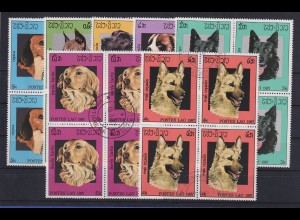 Laos 1987 Hunde Mi.-Nr. 981-987 Viererblocks gestempelt