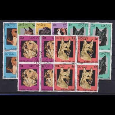 Laos 1987 Hunde Mi.-Nr. 981-987 Viererblocks gestempelt