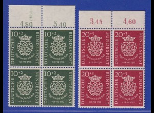 Bundesrepublik 1950 Bachsiegel Mi.-Nr. 121-22 Oberrand-Viererblocks **