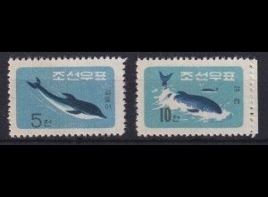 Korea Nord 1961 Fische und Wale Mi.-Nr. 293 und 296 ungebraucht (*)