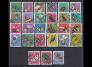 Schweiz 1951-57 Schmetterlinge, Käfer, sonst. Insekten 27 Werte kpl. gestempelt