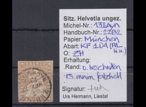 Schweiz Sitzende Helvetia Münchner Druck Mi.-Nr. 13 II A y n gestempelt geprüft