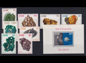 Kongo Zaire 1983 Mineralien Mi.-Nr. 803-810 und Block 46 postfrisch **