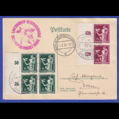 Dt. Reich Zeppelin-Karte LZ 129 Olympiafahrt, 1.8.1936 gelaufen nach Essen