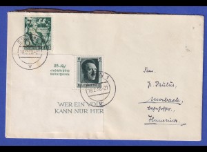 Dt. Reich 1937 Einzelmarke aus Hitler-Block Mi.-Nr. 648 MIF auf Brief 