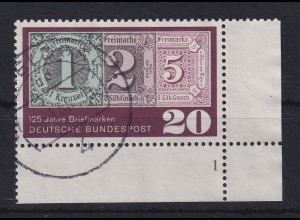 Bund 1965 125 Jahre Briefmarken Mi.-Nr. 482 Eckrandstück UR Formnummer 1 O