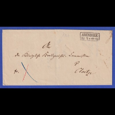 Preußen Dienstbrief mit Kasten-Stempel ARENDSEE 1867