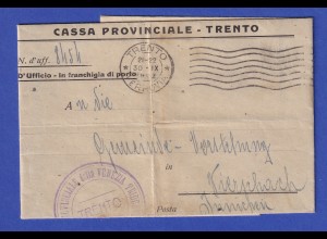 Italien Dienstbrief mit Rundstempel TRENTO 1922