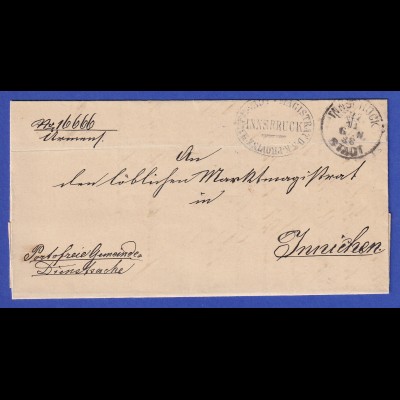 Österreich Dienstbrief mit Rundstempel INNSBRUCK STADT 1888