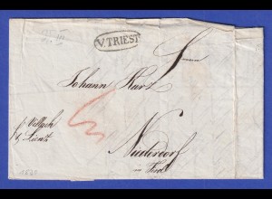 Österreich Geschäftsbrief mit Oval-Stempel V.TRIEST von 1830