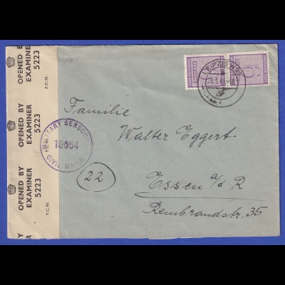 SBZ West-Sachsen Brief 1946 gel. von Leipzig nach Essen, zensiert