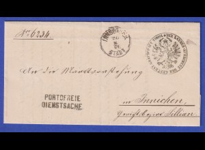 Österreich Dienstbrief mit Zweizeiler PORTOFREIE DIENSTSACHE 1876