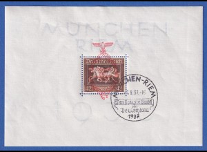Deutsches Reich 1937 Braunes Band Mi.-Nr. Block 10 mit ET-O MÜNCHEN-RIEM 1.8.37