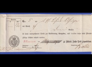 Württemberg Einlieferungsschein zur K. Württ. Fahrpost, Ellwangen 21.9.1859