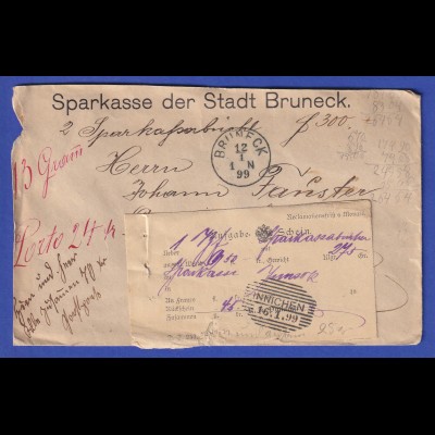 Österreich Sparkassenbrief mit Rundstempel BRUNECK 1899