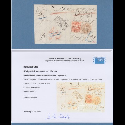 Preußen Mi.-Nr. 15a und 18a auf Wert-Paketbegleitbrief v. EISLEBEN n. Leipzig 
