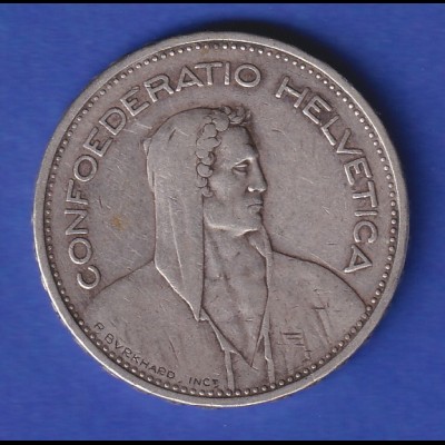 Schweiz Silbermünze 5 Franken Wilhelm Tell Confoederatio Helvetia 1933 B