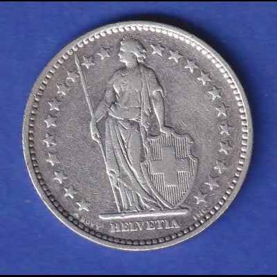Schweiz Silbermünze 2 Franken Stehende Helvetia 1920 B