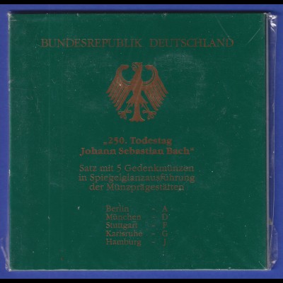 Bundesrepublik 10-DM Satz Gedenkmünzen J. S. Bach 2000 PP