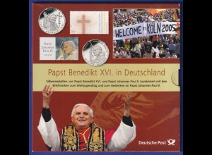 Papst Johannes Paul II. und Benedikt XVI. Set der Post mit 2 Silbermedaillen 999