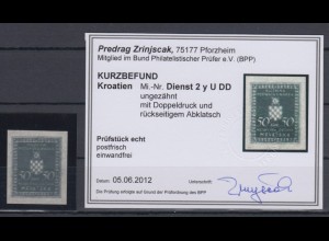 Kroatien / Hrvatska Dienstmarke Mi.-Nr. 2y ungezähnt Doppeldruck, KB Zrinjscak