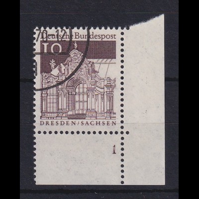 Bundesrepublik 1967 Mi.-Nr. 490 Eckrandstück UR mit Formnummer 1 gestempelt