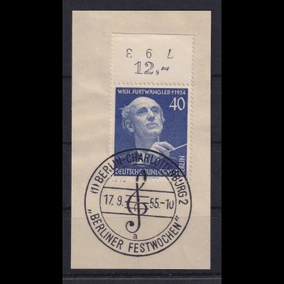 Berlin 1955 Furtwängler Mi.-Nr. 128 Oberrandstück, Sonderstempel auf Briefstk.
