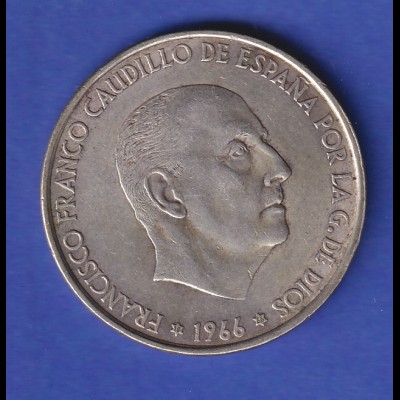 Silbermünze Spanien 1966 General Franco 100 Pesetas 19gAg800