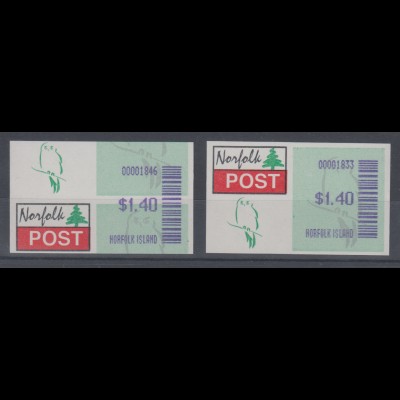 Norfolk-Insel ATM Kauz, Typ 1 mit Werteindruck $1,40, 2 ATM Mi.-Nr. 2.1 **