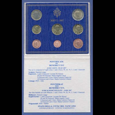 Vatikan Euro-Kursmünzensatz 2007, 8 Münzen im Folder, Papst Benedikt XVI.