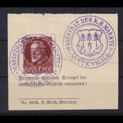 Bayern 1914 Ludwig III. Mi.-Nr. 101 I gestempelt auf Briefstück