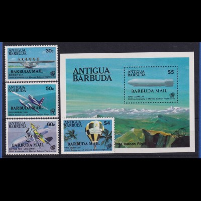 Antigua und Barbuda 1983 Mi.-Nr. 737-740 und Block 72 ** / MNH Luftfahrt