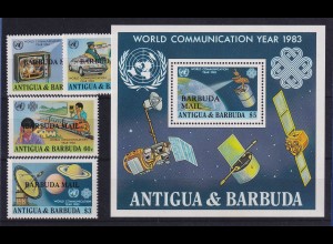 Barbuda 1983 Mi.-Nr. 654-657 und Block 74 ** / MNH Weltkommunikationsjahr