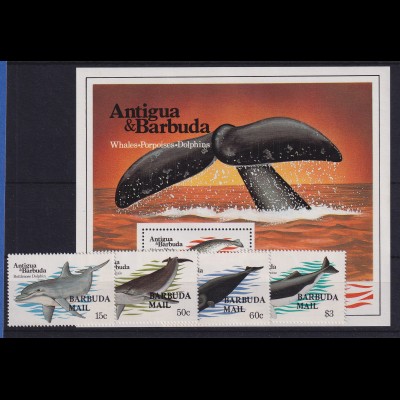 Barbuda 1983 Mi.-Nr. 663-666 und Block 76 postfrisch ** / MNH Wale