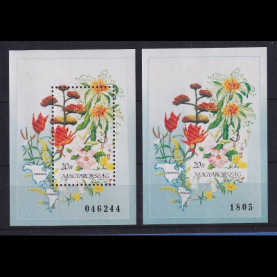Ungarn 1991 Amerikanische Blumen Mi.-Nr. Block 214 A und B **
