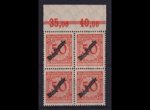 Deutsches Reich 1923 Dienstmarke Mi.-Nr. 103 P HT, im Oberrand-Viererblock **