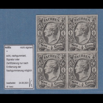 Sachsen 1855 König Johann 1/2Ngr Mi.-Nr. 8 IIx Viererblock ungebraucht (*)