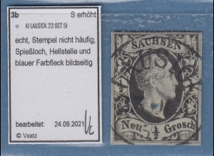 Sachsen 1851 August 1/2 Ngr. Mi.-Nr. 3b ideal gest. LAUSICK, kleine Mgl. 