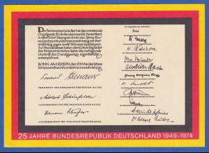 Bund 1974 Ganzsache 25 Jahre Bundesrepublik mit Autogramm HANS FILBINGER