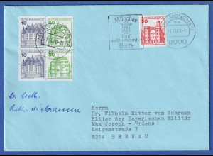 Bund 1980 Burgen Mi.-Nr. W 69 / 70 Brief mit Autogramm W. RITTER VON SCHRAMM