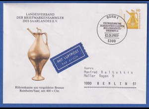 Bund 1989 Privat-Ganzsache 140 Pf Bronzekanne gelaufen nach Berlin