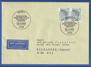 Bund 1987 Zeche Zollverein Mi.-Nr. 1342 waag. Paar auf FDC nach Milwaukee / USA