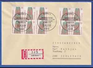 Bund 1989 Schleswiger Dom Mi.-Nr. 1399, 6er- u. 4er-Block, R-FDC nach Schleswig