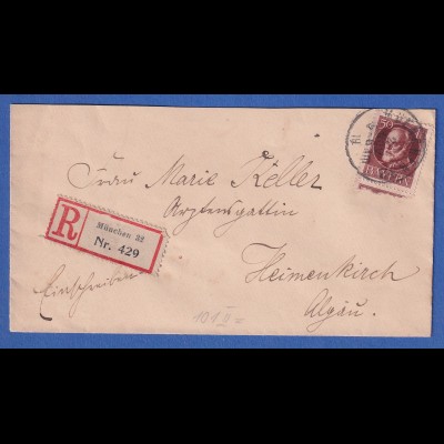 Bayern 50 Pf. Ludwig III. Mi-Nr.101 II A auf R-Brief von München n. Heimenkirch