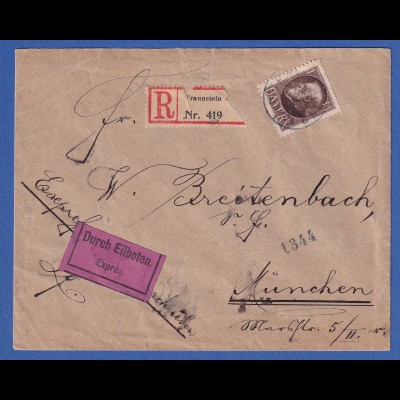 Bayern 1 Mark Ludwig III. Mi-Nr.104 II A auf Eil-R-Brief Traunstein n. München